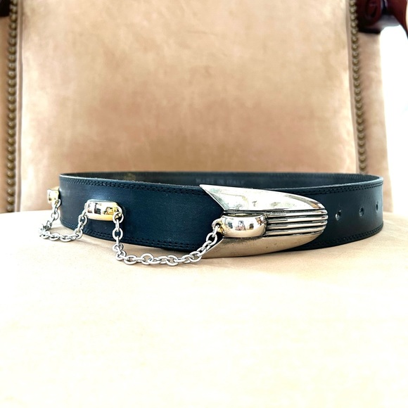 Vera Pelle Belt in Black with Silver/Gold Hardware Size Small - Picture 3 of 9